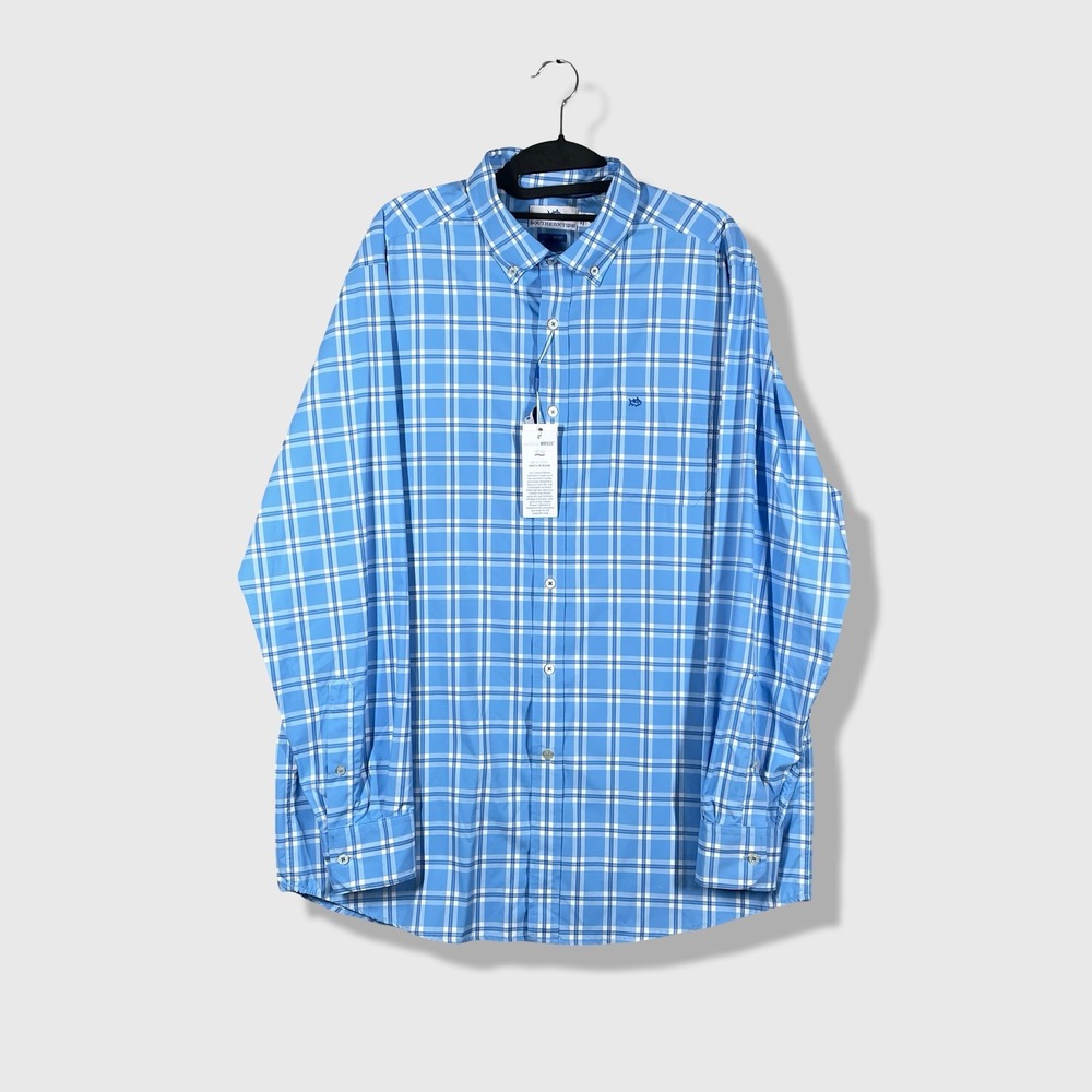 Southern Tide Coastal Breeze Button Down Men L Blue Plaid Performance Preppy NWT